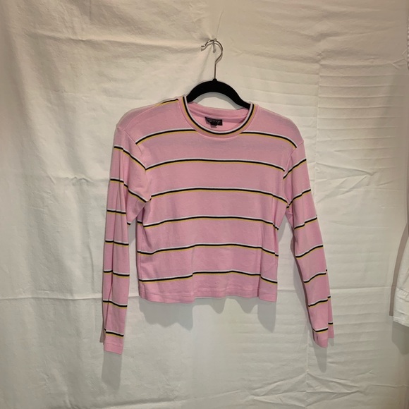 Topshop Tops - Topshop Striped Long Sleeve in Pink